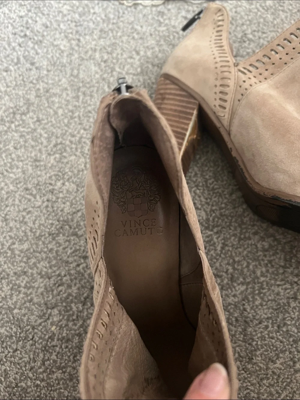 Vince Camuto Taupe Suede Cutout Ankle Booties - Women